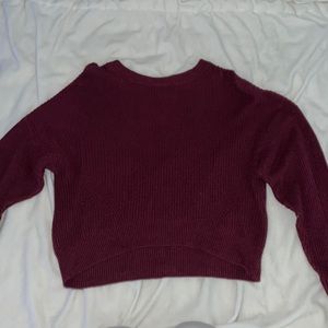 Burgundy Garage Cropped Knitted Sweatshirt